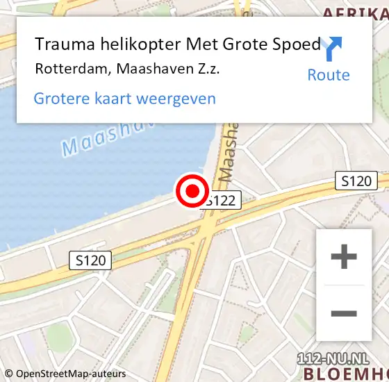 Locatie op kaart van de 112 melding: Trauma helikopter Met Grote Spoed Naar Rotterdam, Maashaven Z.z. op 27 oktober 2023 21:20