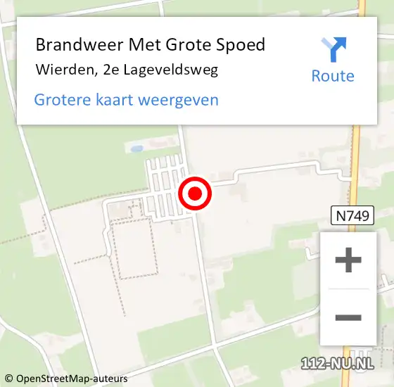 Locatie op kaart van de 112 melding: Brandweer Met Grote Spoed Naar Wierden, 2e Lageveldsweg op 27 oktober 2023 21:33