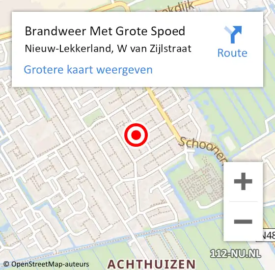 Locatie op kaart van de 112 melding: Brandweer Met Grote Spoed Naar Nieuw-Lekkerland, W van Zijlstraat op 27 oktober 2023 21:42