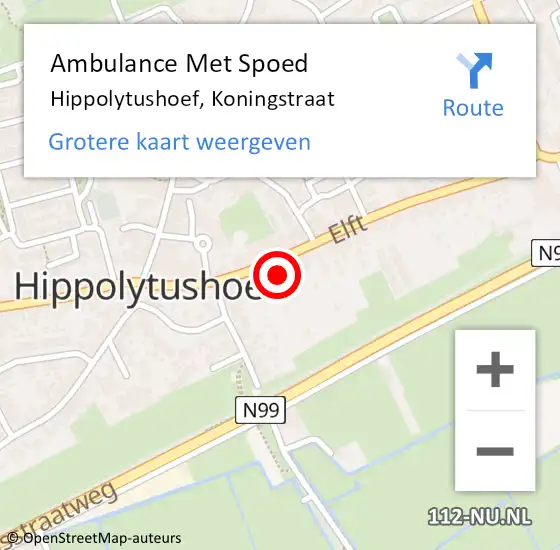 Locatie op kaart van de 112 melding: Ambulance Met Spoed Naar Hippolytushoef, Koningstraat op 27 oktober 2023 21:58