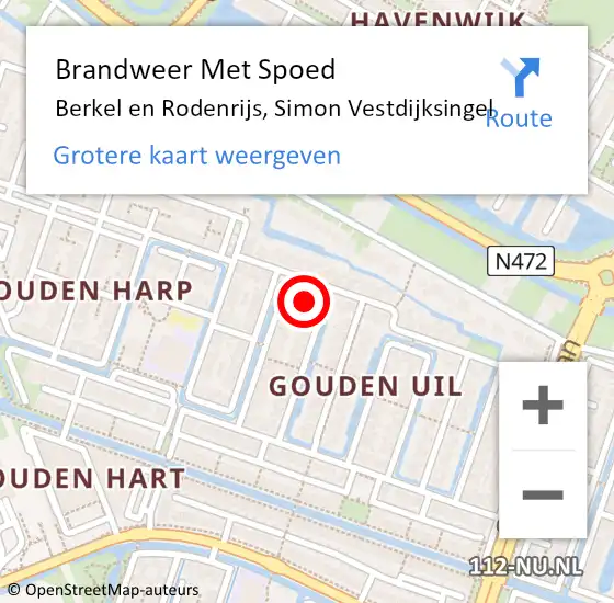 Locatie op kaart van de 112 melding: Brandweer Met Spoed Naar Berkel en Rodenrijs, Simon Vestdijksingel op 27 oktober 2023 22:17