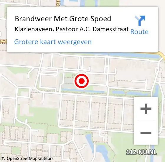 Locatie op kaart van de 112 melding: Brandweer Met Grote Spoed Naar Klazienaveen, Pastoor A.C. Damesstraat op 27 oktober 2023 23:29