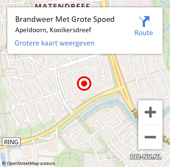 Locatie op kaart van de 112 melding: Brandweer Met Grote Spoed Naar Apeldoorn, Kooikersdreef op 27 oktober 2023 23:49