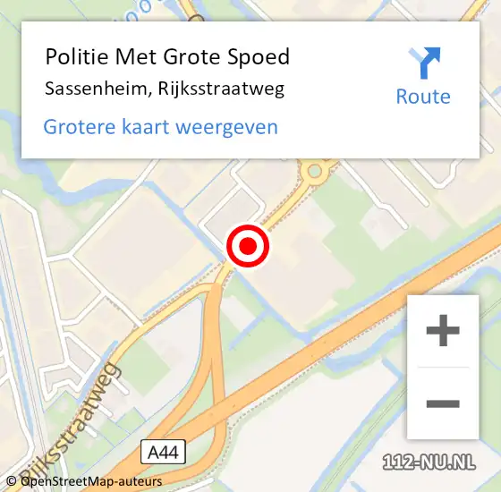 Locatie op kaart van de 112 melding: Politie Met Grote Spoed Naar Sassenheim, Rijksstraatweg op 27 oktober 2023 23:50