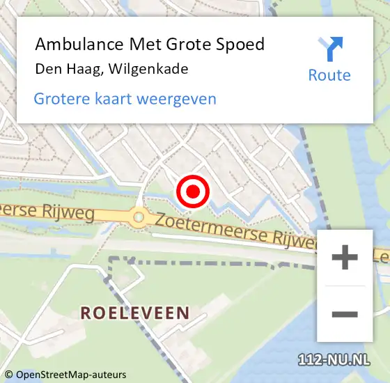 Locatie op kaart van de 112 melding: Ambulance Met Grote Spoed Naar Den Haag, Wilgenkade op 28 oktober 2023 00:30