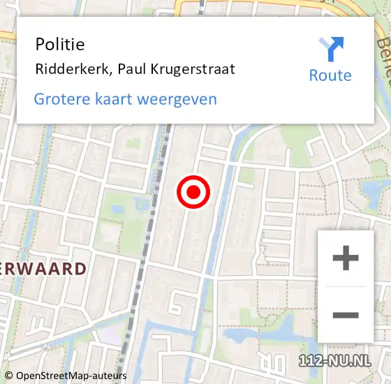 Locatie op kaart van de 112 melding: Politie Ridderkerk, Paul Krugerstraat op 28 oktober 2023 00:42