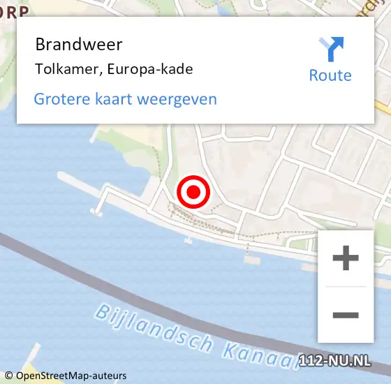 Locatie op kaart van de 112 melding: Brandweer Tolkamer, Europa-kade op 28 oktober 2023 03:29