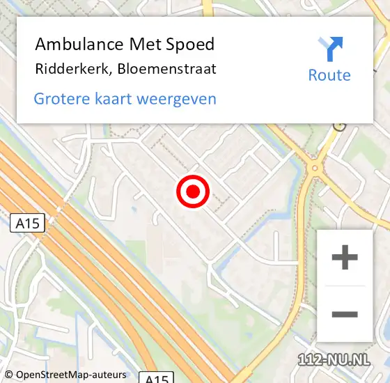 Locatie op kaart van de 112 melding: Ambulance Met Spoed Naar Ridderkerk, Bloemenstraat op 28 oktober 2023 03:46