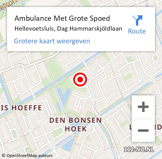 Locatie op kaart van de 112 melding: Ambulance Met Grote Spoed Naar Hellevoetsluis, Dag Hammarskjöldlaan op 28 oktober 2023 04:14