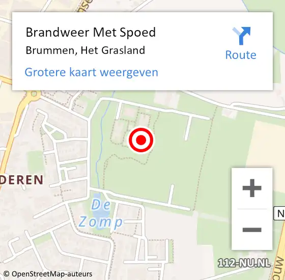 Locatie op kaart van de 112 melding: Brandweer Met Spoed Naar Brummen, Het Grasland op 28 oktober 2023 05:39