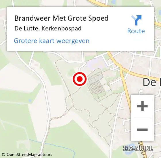 Locatie op kaart van de 112 melding: Brandweer Met Grote Spoed Naar De Lutte, Kerkenbospad op 28 oktober 2023 06:54