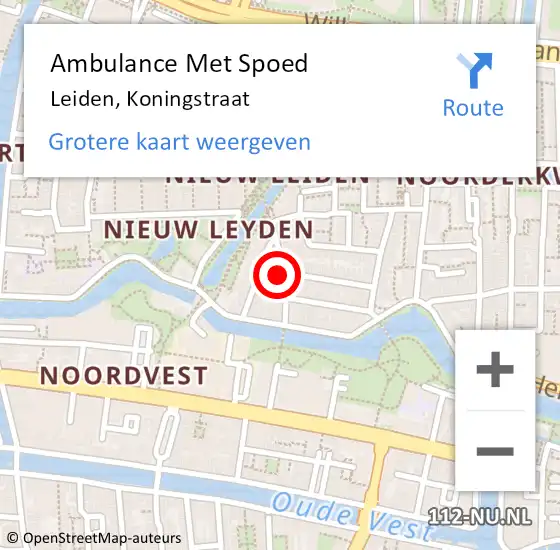 Locatie op kaart van de 112 melding: Ambulance Met Spoed Naar Leiden, Koningstraat op 28 oktober 2023 07:12