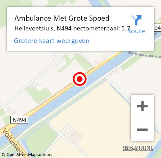 Locatie op kaart van de 112 melding: Ambulance Met Grote Spoed Naar Hellevoetsluis, N494 hectometerpaal: 5,7 op 28 oktober 2023 07:49