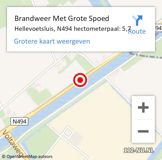 Locatie op kaart van de 112 melding: Brandweer Met Grote Spoed Naar Hellevoetsluis, N494 hectometerpaal: 5,7 op 28 oktober 2023 07:50