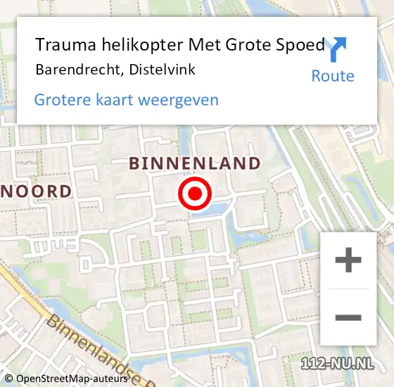 Locatie op kaart van de 112 melding: Trauma helikopter Met Grote Spoed Naar Barendrecht, Distelvink op 28 oktober 2023 07:57