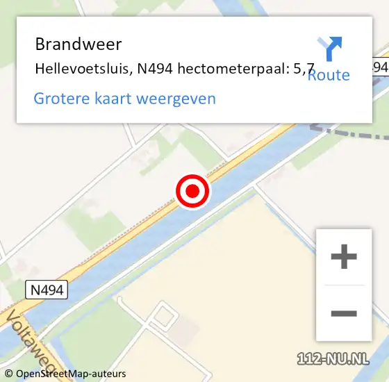 Locatie op kaart van de 112 melding: Brandweer Hellevoetsluis, N494 hectometerpaal: 5,7 op 28 oktober 2023 08:31