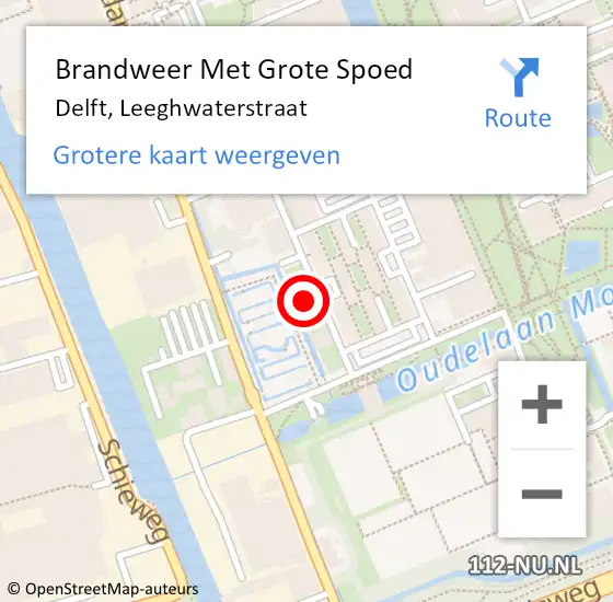 Locatie op kaart van de 112 melding: Brandweer Met Grote Spoed Naar Delft, Leeghwaterstraat op 28 oktober 2023 08:45