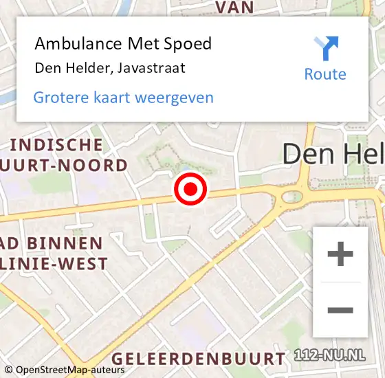 Locatie op kaart van de 112 melding: Ambulance Met Spoed Naar Den Helder, Javastraat op 28 oktober 2023 09:05