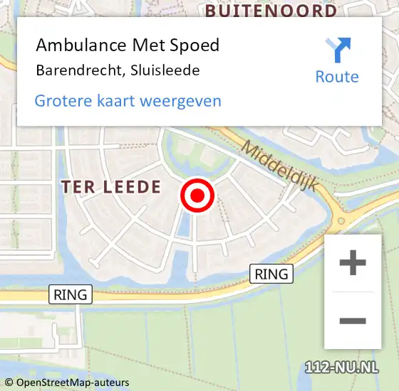 Locatie op kaart van de 112 melding: Ambulance Met Spoed Naar Barendrecht, Sluisleede op 28 oktober 2023 09:14