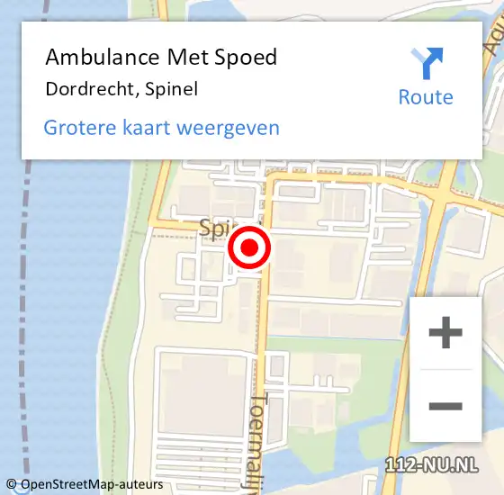 Locatie op kaart van de 112 melding: Ambulance Met Spoed Naar Dordrecht, Spinel op 28 oktober 2023 09:56