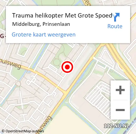 Locatie op kaart van de 112 melding: Trauma helikopter Met Grote Spoed Naar Middelburg, Prinsenlaan op 28 oktober 2023 10:03