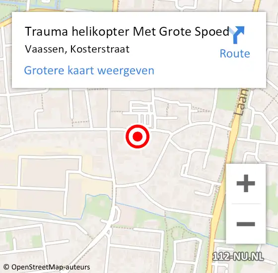 Locatie op kaart van de 112 melding: Trauma helikopter Met Grote Spoed Naar Vaassen, Kosterstraat op 28 oktober 2023 10:03