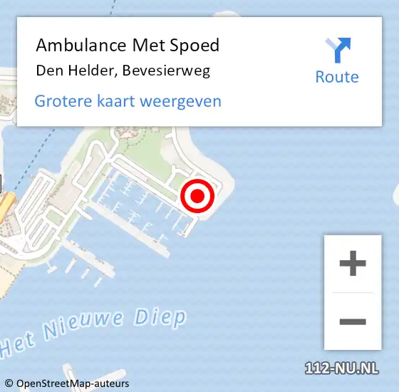 Locatie op kaart van de 112 melding: Ambulance Met Spoed Naar Den Helder, Bevesierweg op 28 oktober 2023 10:18