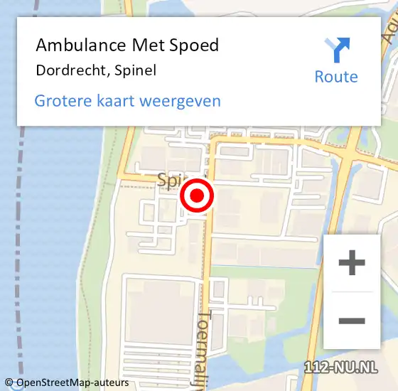 Locatie op kaart van de 112 melding: Ambulance Met Spoed Naar Dordrecht, Spinel op 28 oktober 2023 10:18