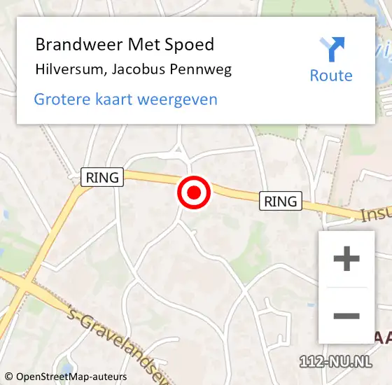 Locatie op kaart van de 112 melding: Brandweer Met Spoed Naar Hilversum, Jacobus Pennweg op 28 oktober 2023 10:33