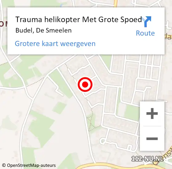 Locatie op kaart van de 112 melding: Trauma helikopter Met Grote Spoed Naar Budel, De Smeelen op 28 oktober 2023 11:00
