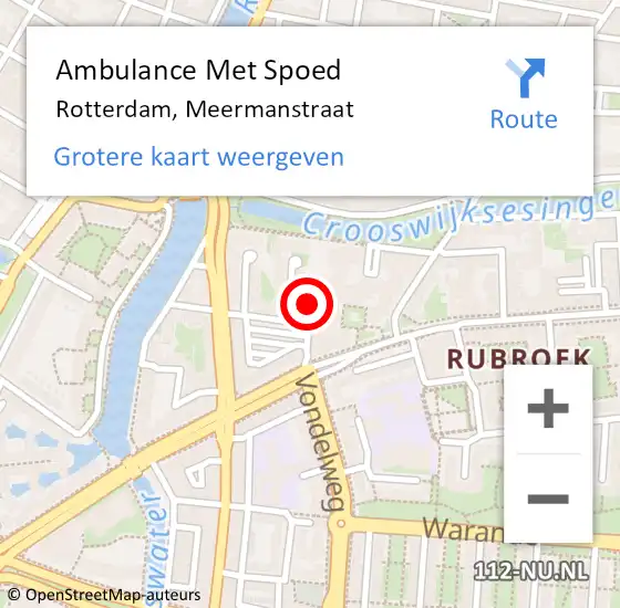 Locatie op kaart van de 112 melding: Ambulance Met Spoed Naar Rotterdam, Meermanstraat op 28 oktober 2023 11:08