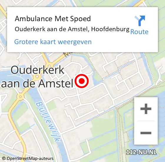 Locatie op kaart van de 112 melding: Ambulance Met Spoed Naar Ouderkerk aan de Amstel, Hoofdenburg op 28 oktober 2023 11:10