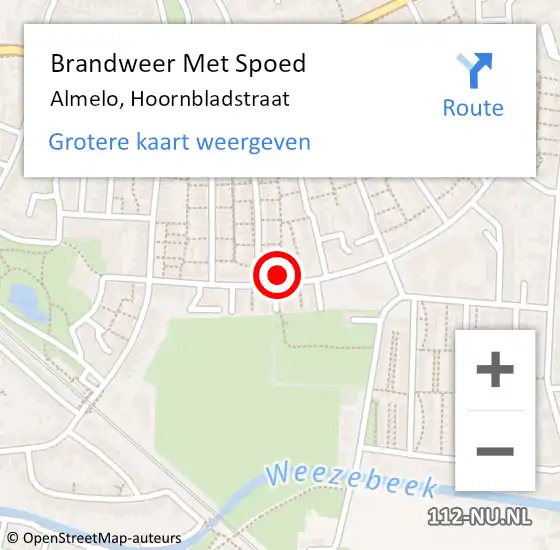 Locatie op kaart van de 112 melding: Brandweer Met Spoed Naar Almelo, Hoornbladstraat op 28 oktober 2023 11:12