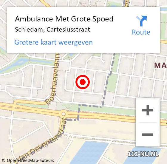 Locatie op kaart van de 112 melding: Ambulance Met Grote Spoed Naar Schiedam, Cartesiusstraat op 28 oktober 2023 11:17