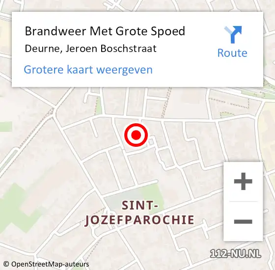 Locatie op kaart van de 112 melding: Brandweer Met Grote Spoed Naar Deurne, Jeroen Boschstraat op 28 oktober 2023 11:53