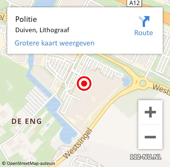 Locatie op kaart van de 112 melding: Politie Duiven, Lithograaf op 28 oktober 2023 12:39
