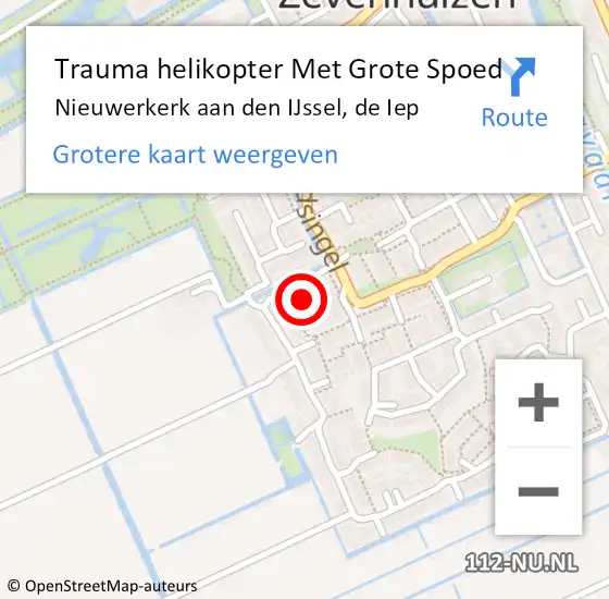 Locatie op kaart van de 112 melding: Trauma helikopter Met Grote Spoed Naar Nieuwerkerk aan den IJssel, de Iep op 28 oktober 2023 12:43