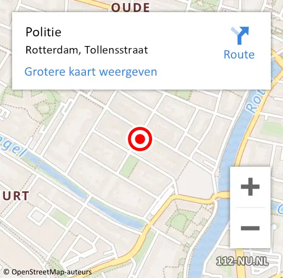 Locatie op kaart van de 112 melding: Politie Rotterdam, Tollensstraat op 28 oktober 2023 12:58
