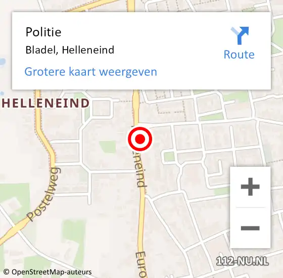 Locatie op kaart van de 112 melding: Politie Bladel, Helleneind op 28 oktober 2023 13:01