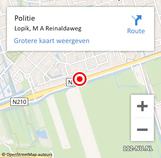 Locatie op kaart van de 112 melding: Politie Lopik, M A Reinaldaweg op 13 september 2014 03:45