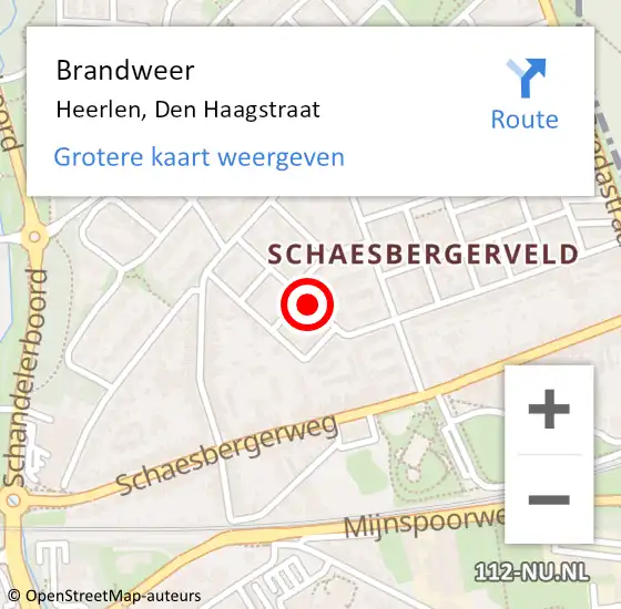 Locatie op kaart van de 112 melding: Brandweer Heerlen, Den Haagstraat op 13 september 2014 03:51