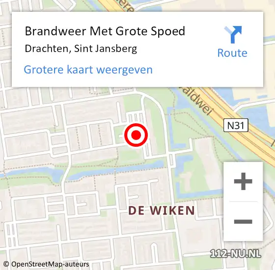 Locatie op kaart van de 112 melding: Brandweer Met Grote Spoed Naar Drachten, Sint Jansberg op 28 oktober 2023 13:33