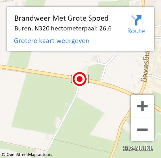 Locatie op kaart van de 112 melding: Brandweer Met Grote Spoed Naar Buren, N320 hectometerpaal: 26,6 op 28 oktober 2023 13:37