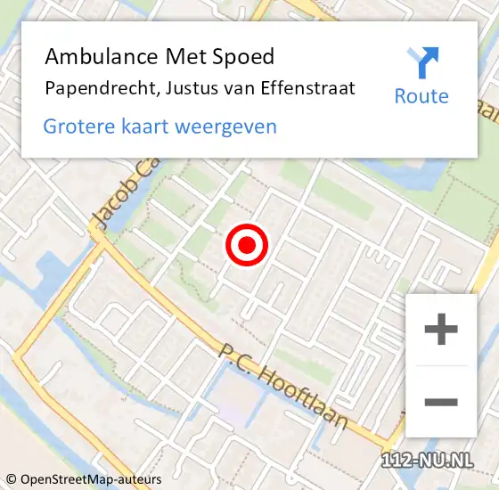 Locatie op kaart van de 112 melding: Ambulance Met Spoed Naar Papendrecht, Justus van Effenstraat op 28 oktober 2023 13:56