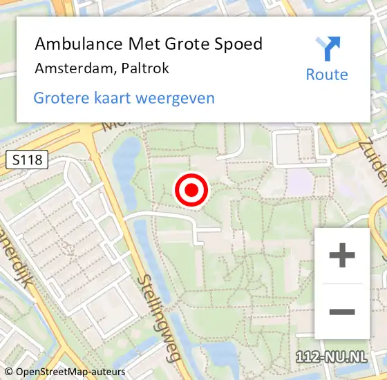 Locatie op kaart van de 112 melding: Ambulance Met Grote Spoed Naar Amsterdam, Paltrok op 28 oktober 2023 14:07