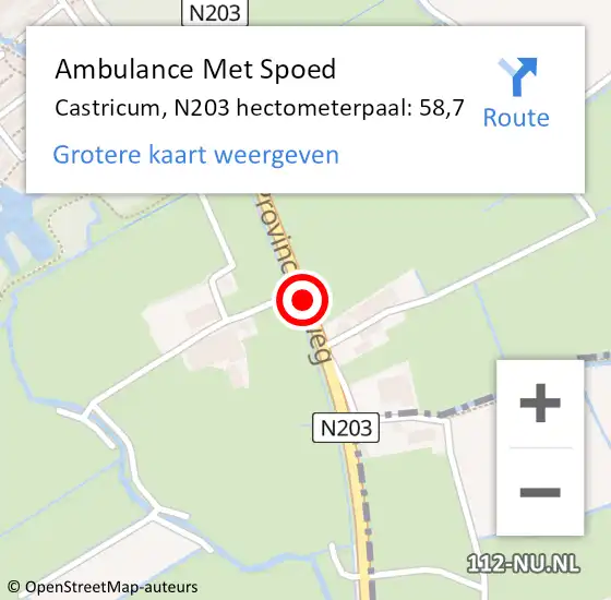 Locatie op kaart van de 112 melding: Ambulance Met Spoed Naar Castricum, N203 hectometerpaal: 58,7 op 28 oktober 2023 15:15