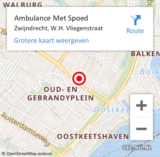 Locatie op kaart van de 112 melding: Ambulance Met Spoed Naar Zwijndrecht, W.H. Vliegenstraat op 28 oktober 2023 15:45