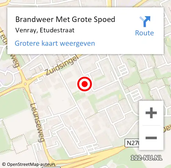 Locatie op kaart van de 112 melding: Brandweer Met Grote Spoed Naar Venray, Etudestraat op 28 oktober 2023 15:56