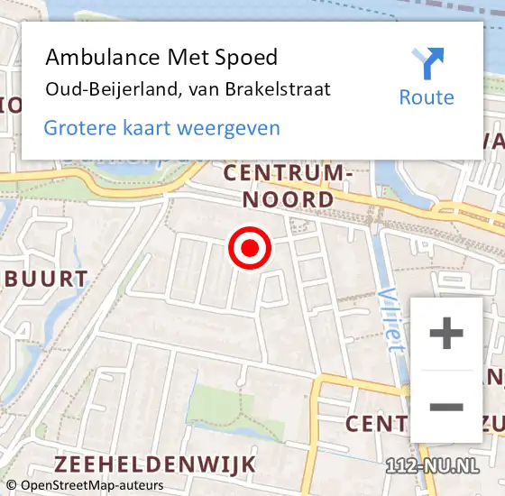 Locatie op kaart van de 112 melding: Ambulance Met Spoed Naar Oud-Beijerland, van Brakelstraat op 28 oktober 2023 16:10