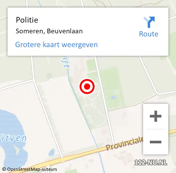 Locatie op kaart van de 112 melding: Politie Someren, Beuvenlaan op 28 oktober 2023 16:17